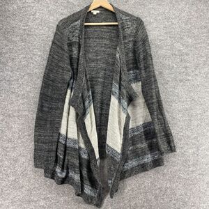 Sonoma Cardigan Women XL Gray Striped Open Front Long Sleeve Knit Acrylic Casual